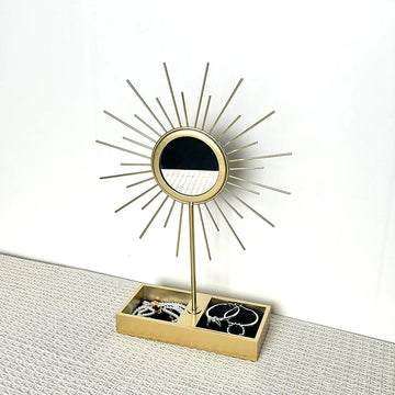 Jewelry Display Shelf with Mirror Ornament Sun Shaped Desktop Storage Rack Jewelry Earrings Rings Organizer Home Decoration