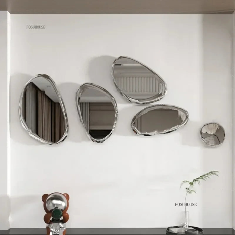 Modern Stainless Steel Water Drop Decorative Mirror Wall Hanging Restaurant Model Room Wall Decoration Pebble Stone Hanging LM8W