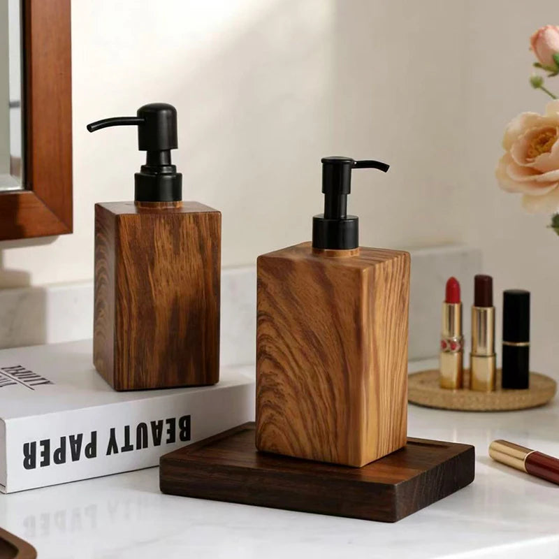 Imitation Wood Grain Soap Bottle Home Press Soap Dispenser Hand Wash Bottle Bathroom Shower Gel Bottle Decorative Ornament Gift
