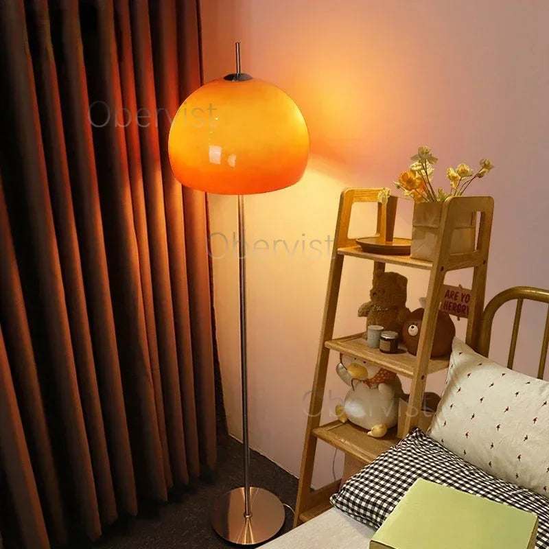 Vintage Bauhaus Mushroom Floor Lamp – Gradient Orange Glass, LED Atmosphere Lamp for Living Room Bedroom, Home Decor Desk Lamp