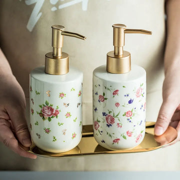 Ceramic Rose Liquid Soap Dispenser Household Bathroom Shower Gel Bottling Bottle Press-on Soap Dispensers Bathroom Accessories