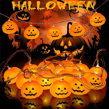 Halloween 3D Pumpkin LED String Lights Battery Powered Lantern Fairy Lights for Indoor Outdoor Party Home Fireplace Autumn Decor
