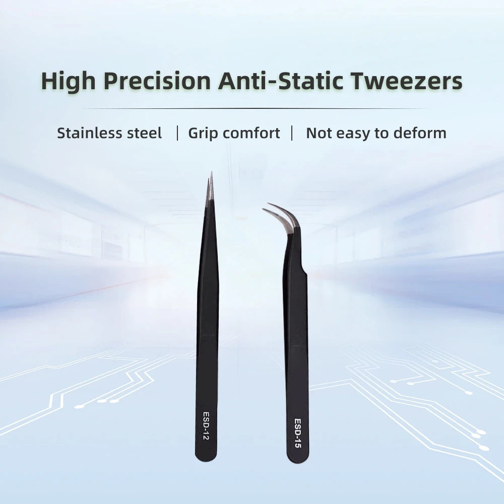 3DSWAY 3D Printer Antistatic Tweezers Tool Set High Tip Curved Straight Stainless Steel Multifunction Nipper Repair Tool Kit