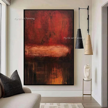 Popular Design Artwork Large Hand Drawn Red Orange Canvas Thick Oil Painting Abstract Simple Brown Home Wall Decor Items