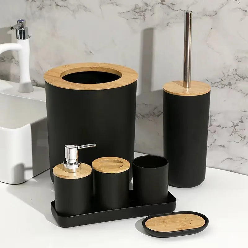 7pcs/set Home Bathroom Accessories Set Multipurpose Bathroom Organizer Kit with Toothbrush Holder Soap Dispenser Toilet Brush