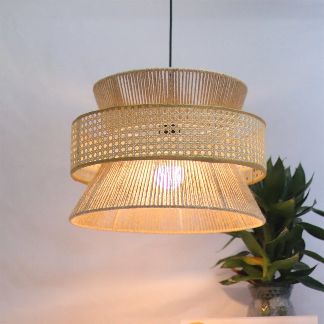 JOYINLED Vintage Wabi Sabi Chandelier 40CM Handmade Hemp Rope Pendant Light For Restaurant Bar Cafe Dining Room Led Rattan Lamp