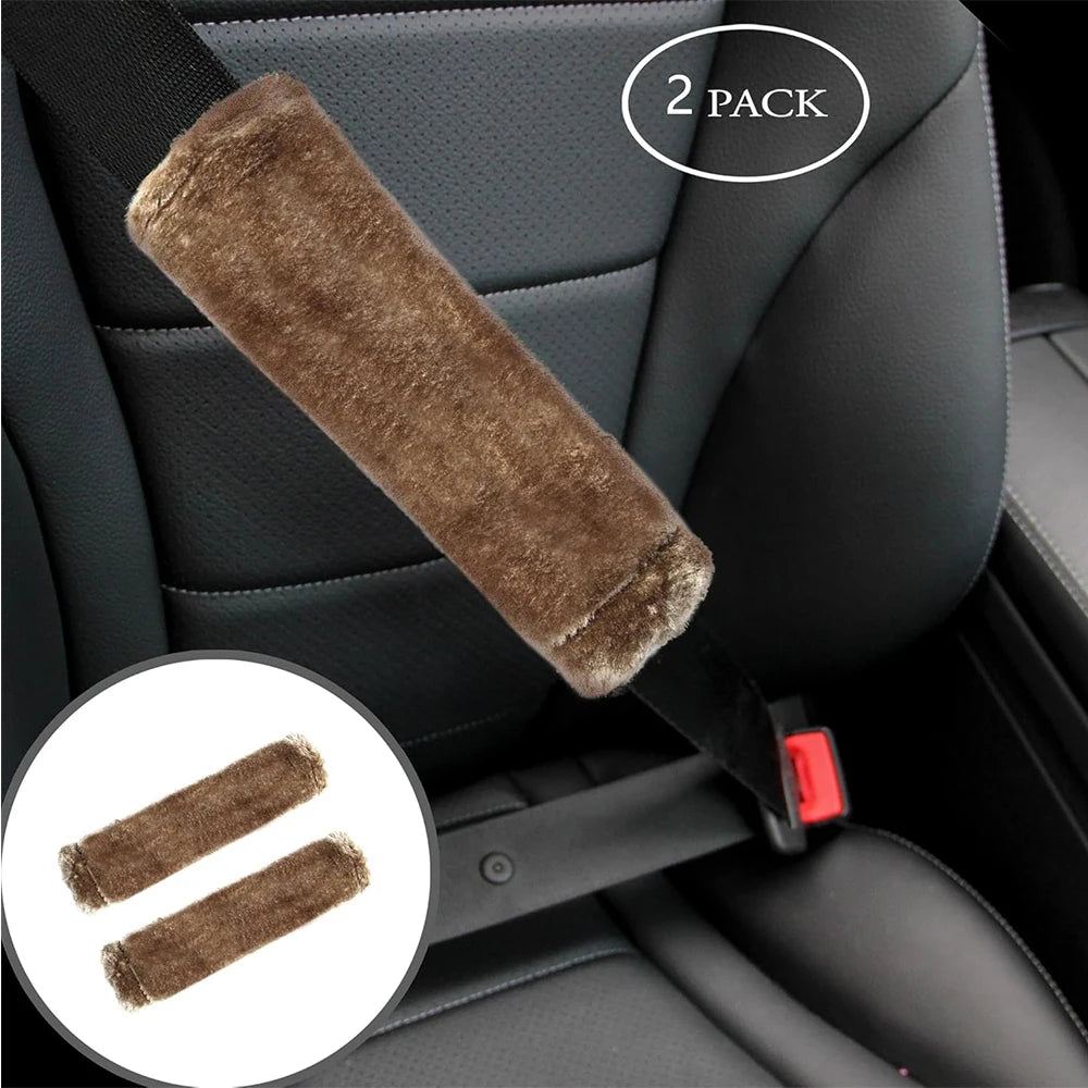 2 Pack Soft Faux Sheepskin Universal Car Seat Belt Pads Cover Seat Belt Shoulder Strap Covers Shoulder Pad For Car & Backpack
