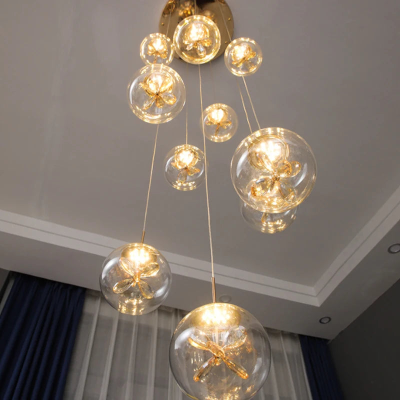 Modern Crystal Stair Chandelier LED Lighting Bedroom Living Room Home Decoration Duplex Loft Chandelier Kitchen Lamp