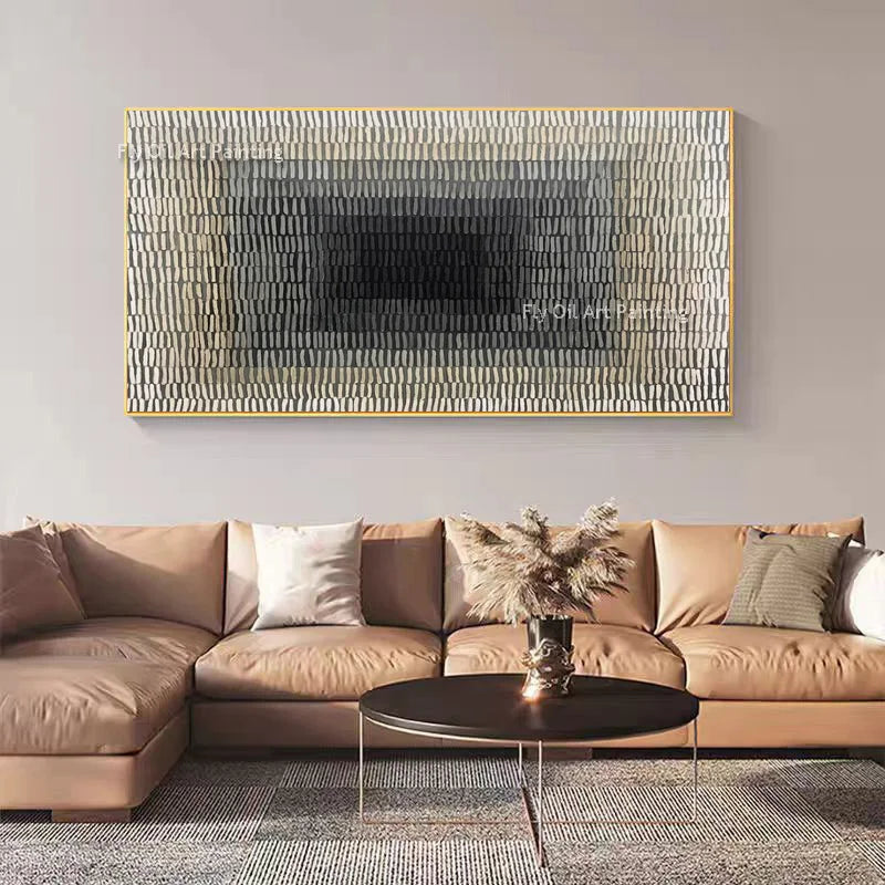 New Fashion Black Grey Blocks Canvas Knife Thick Oil Painting Handmade Abstract Beige And Yellow Texture Wall Art For Home Decor