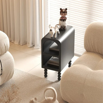 Cream Style Narrow Nightstand Ultra Thin Side Table for Small Spaces Bedroom Sofa End Table Slim Couch Shelf with Storage