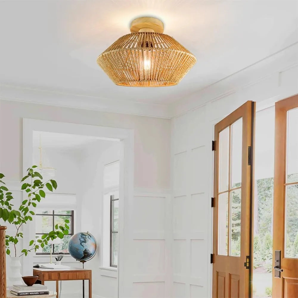 JOYINLED Boho Rattan Ceiling Lights 32CM Wicker Chandeliers Ceiling Light for Bedroom Kitchen Living Dining Room Hallway E27