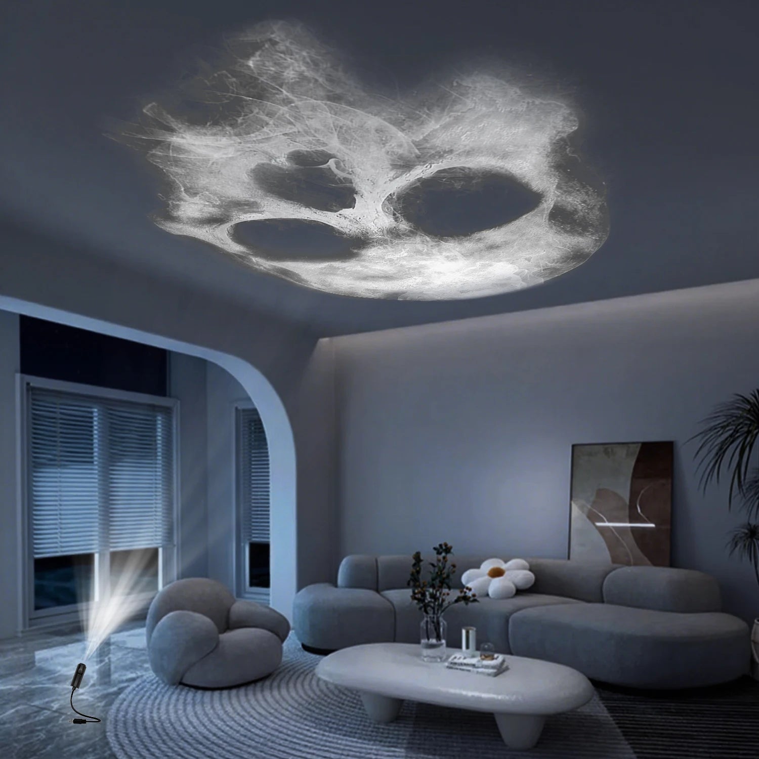 Skull head lamp projection lamp, 360° rotatable adjustable night light, popular element decoration, Halloween atmosphere lamp