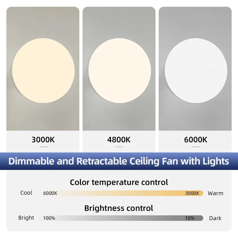 JOYINLED Ceiling Fan with Lighting and Remote Control, Hidden Retractable Blades, Quiet Fan Light, 3 Speeds and Dimmable,White