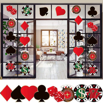 8pcs Casino Party Decorations Cut-Outs Sticker With Glue Point Las Vegas Casino Themed Poker Birthday Party Supplies Favors