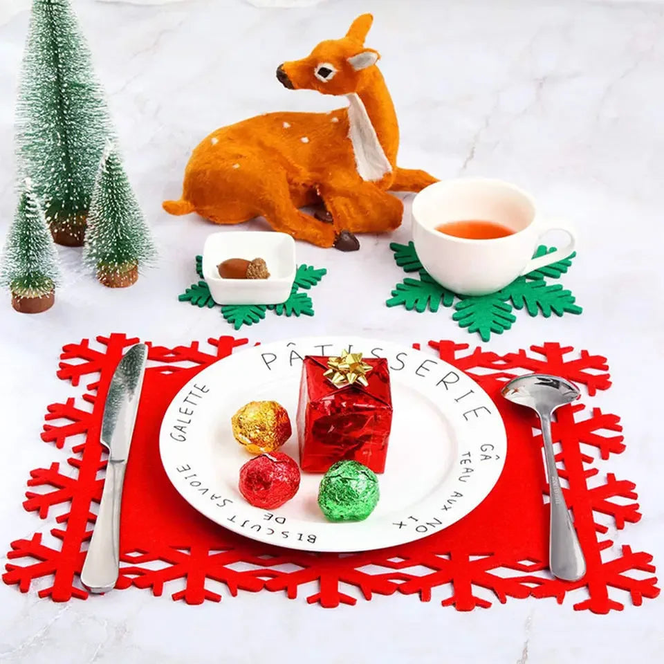 50PCS Christmas Placemat Christmas Snowflake Table Mat Restaurant & Hotel Tableware Placemat Christmas Tableware Decoration