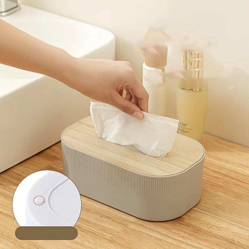 Nordic Wooden Lid Tissue Box Storage Organizer for Living Room Desk with Multi Compartment Mask Holder ModernHomeDecorTissue Box
