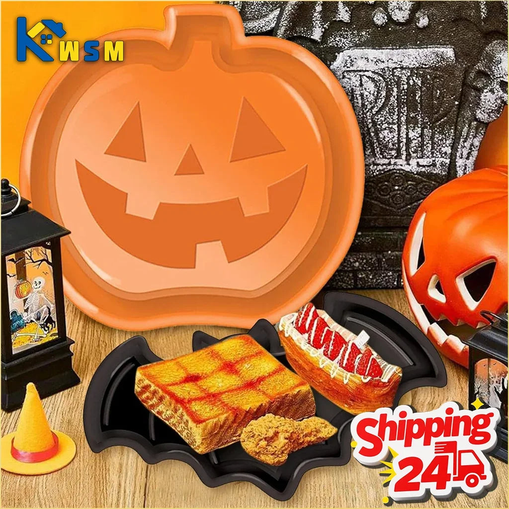 Halloween Party Plastic Serving Trays Pumpkin Ghost Bat Candy Snack Plates for Holiday Party Decor Table Display