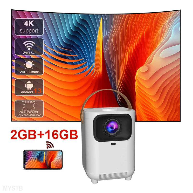 4k Laser Projector Ultra Short Throw Android 13 Mobile Phone Control Low Noise Beam mini Home Studio Cinema 200lmansi wifi 5G