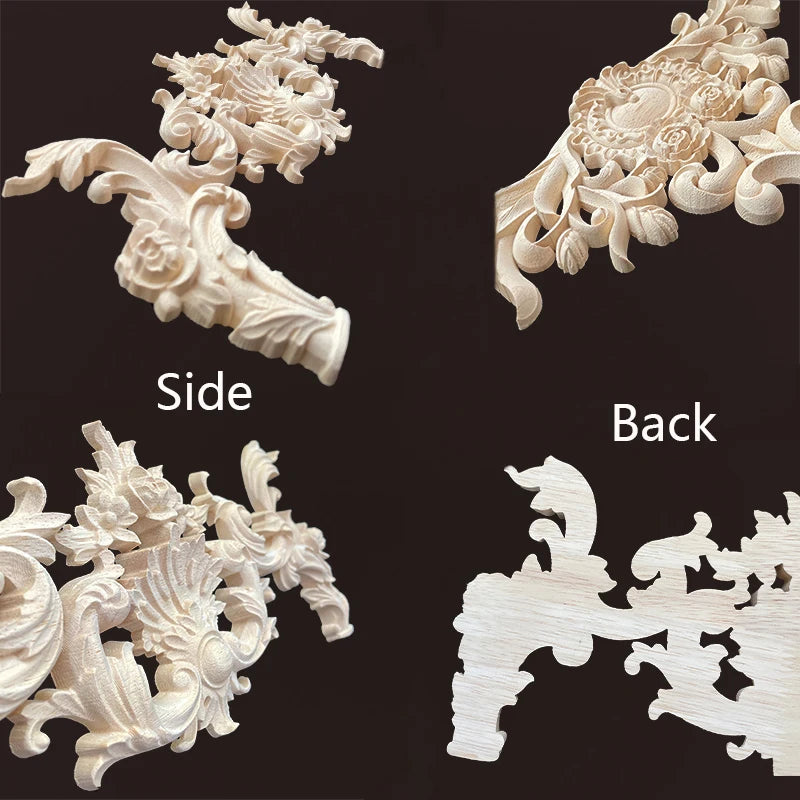 European Style Wood Long Carved Onlay Applique Background Wall Decoration for Living Room Wood Figurine Decor Corner Decal