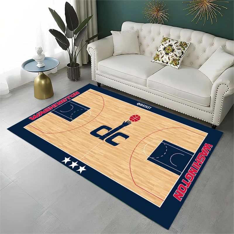 Classic Basketball Court Team Carpet Rug for Playroom Bedroom Living Room Sofa Home Decor,kid Game Area Rug Non-slip Floor Mat