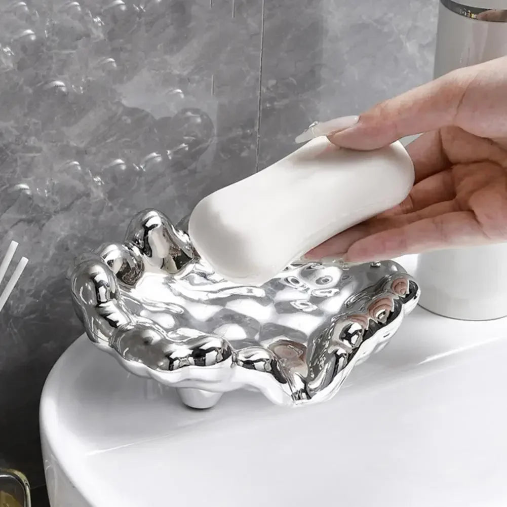 Electroplating Luxury Soap Container Bathroom Use Plastic Clouds Soap Dish No-drill Soap Storage Drain Tray Bathroom Accessories
