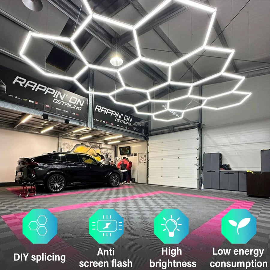 220V Honeycomb Led DIY Garage Light Hexagon Led Lamp Tube Barbershop Lighting For Workshop 4S Car Show Auto Body Repair Gym