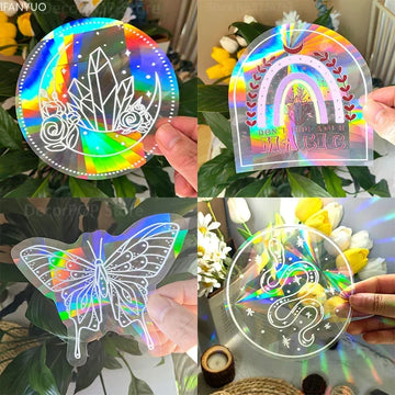 Sun Catcher PVC Self Adhesive Glass Window Stickers Cat Moth Energy Suncatcher Wallpaper Rainbow Prisms Sticker Sunlight Decals
