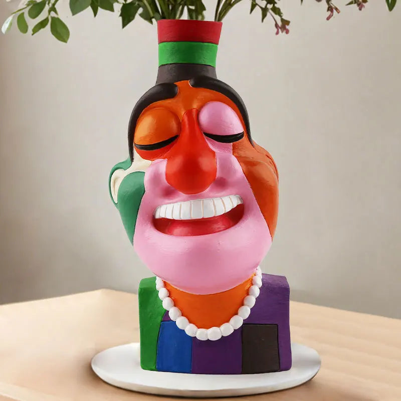 Creative Smile Face Abstract Colorful Resin Vase Desktop Balcony Living Room Home Decoration Resin Flower Vase Festival Gifts