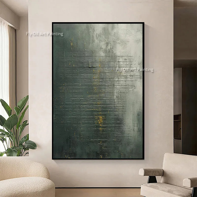 Large Simplism Artwork Handpainted Green Grey Wall Art On Canvas Original Blue Grey White Abstract Oil Paintig For Home Decor