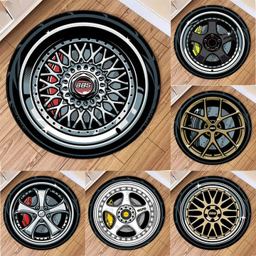 Fashion Wheels Printing Round Carpet Living Room Bedroom Kitchen Bathroom Floor Mat Soft Circle Rug Birthday Decor