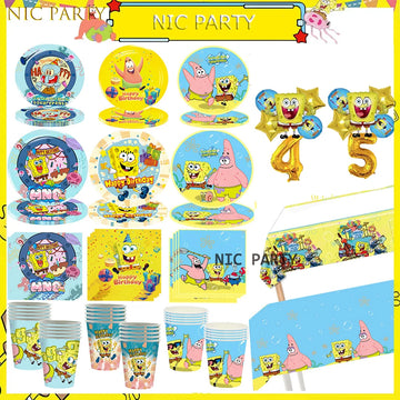 SpongeBobs Birthday Party Decoration Plates Tablecloth Cup Napkin Balloon For Kids Birthday Party Tableware Supplies Baby Shower