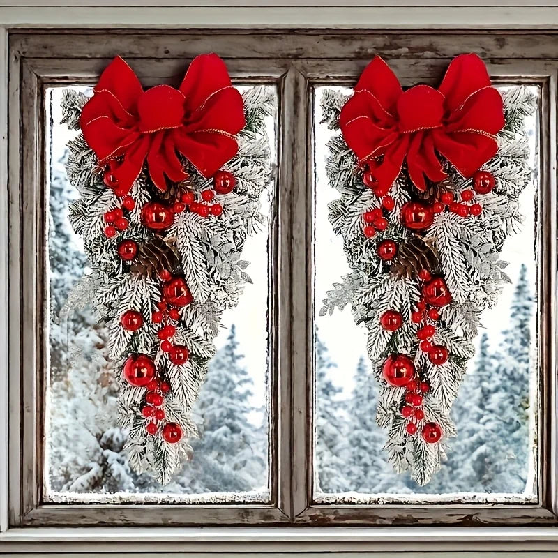 Christmas Wreath Rattan Set Bow Flower Garland For Front Door Hanging Christmas Ornaments New Year Decor Christmas Decorations