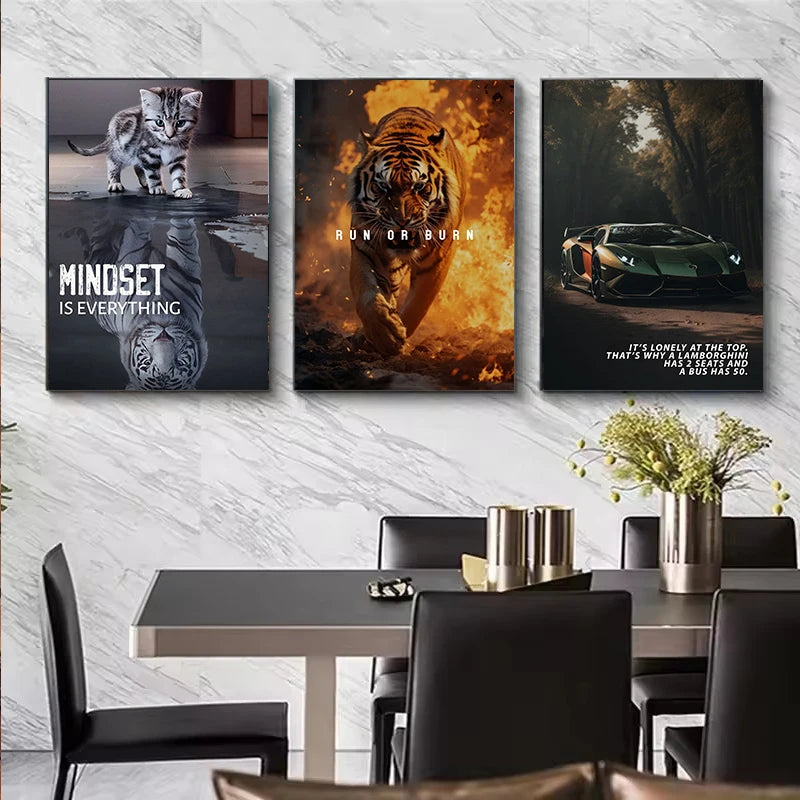 Motivational Quotes Success Poster Lion Mindset Is Everything Canvas Painting Print Wall Art Picture Room Office Home Decor