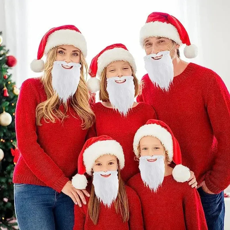 White Santa Claus Beard Adjustable Fake Curly Costume Prop Christmas Theme Dress Up Accessory Holiday Party Supplies for Adults