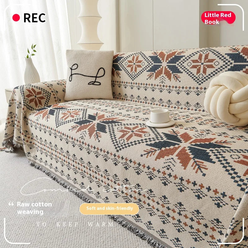 French Country Maple Leaf Sofa Cover Reversible 4-Season Stretchable Couch Slipcover Fits L-Shaped Sofa