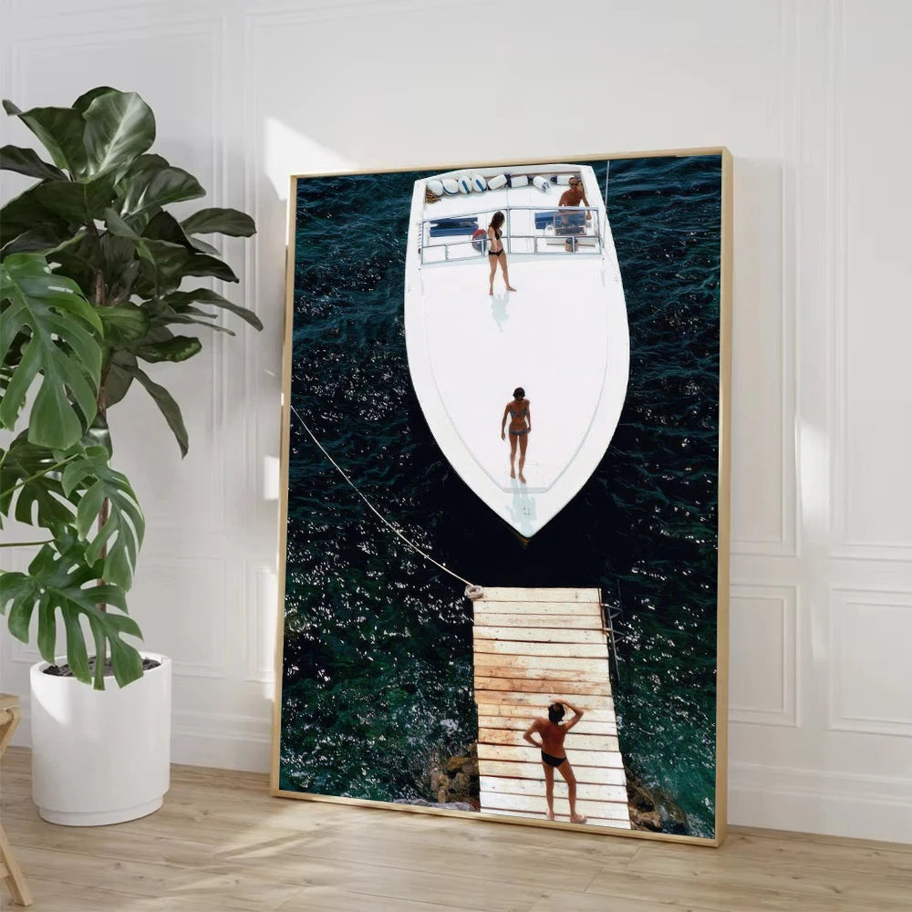 Slim Aarons Speedboat Landing Pool Party Vintage Photography Posters Print Art Canvas Painting Pictures Living Room Home Decor