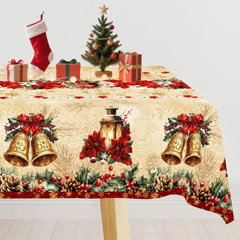 Vintage Christmas Tablecloth Merry Christmas Decoration for Home 2025 Plastic Table Cover Xmas Ornaments Navidad Natal New Year