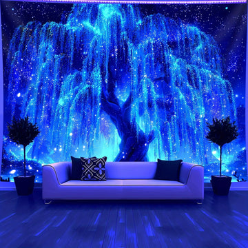 Brilliant Starry Sky Tree of Life Fluorescent Tapestry UV Reaction Luminous Bedroom Aesthetics Hanging Tapestry Used for Party