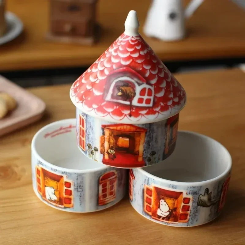 Ceramic Freshness Bowl Cute Creative Seasoning Jar Storage Tank Candy Box 3-Layer Capping Europe Bowls