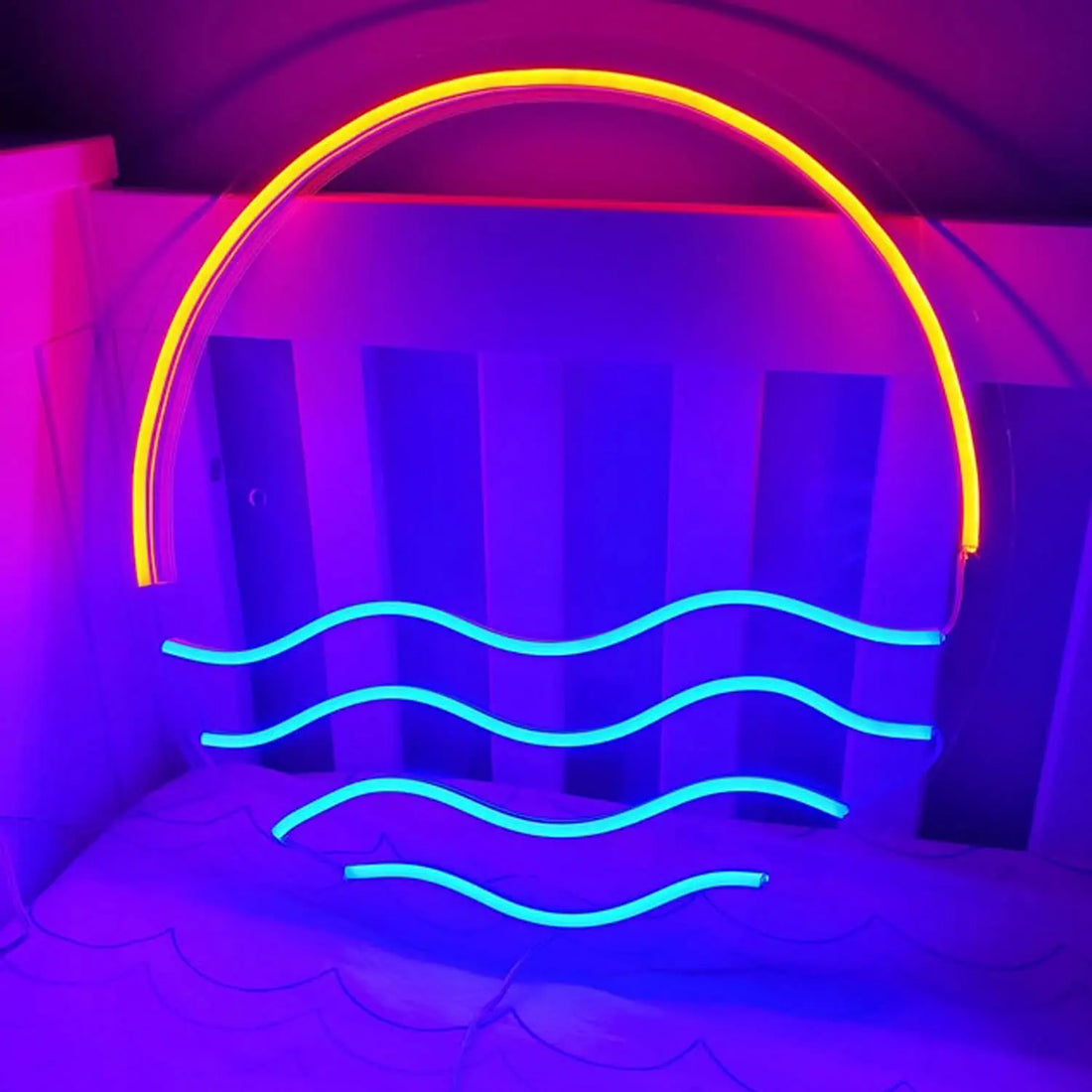 Sunset and Sea Waves Neon Sign LED Wall Art for Bedroom Living Room Home Bar Decor Romantic Coastal Ambiance Lighting