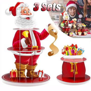 1/2/3 Sets Christmas Cake Stands Paper Dessert Tray Santa Claus Decoration Birthday Party Decoration 3 Tier Round Dessert Trays
