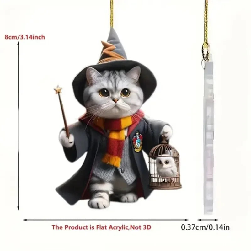 2D Cute Cat-Shaped RearView Mirror Pendant Auto Interior Car Realistic Animal Hanging Ornament Car Interior Decoration (Flat 2D)