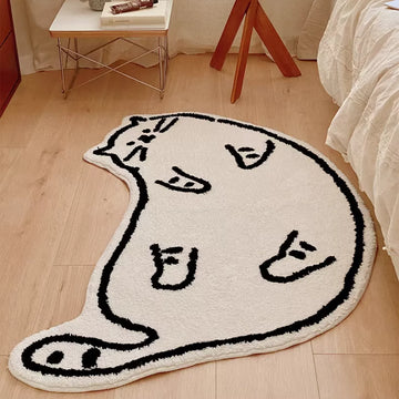 VIKAMA Sleepy House Cat • Cute Cream Style Cat Bedroom Side Rug Children's High-Quality Fleece Soft Carpet Home Decoration