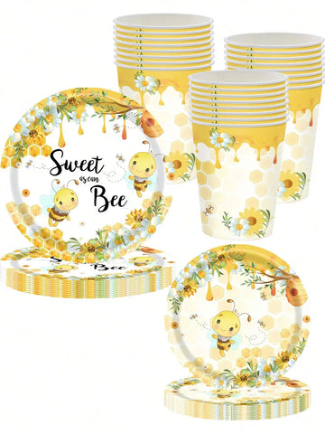 Bee Party Tableware Yellow Honeycomb Children's Birthday Decoration Disposable Paper Plate Tissue Tablecloth