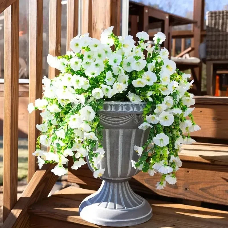 Artificial Faux Plants Flowers Fake Silk Fuchsia UV Resistant Realistic Morning Glory for Hanging Planter Porch Patio Decoration