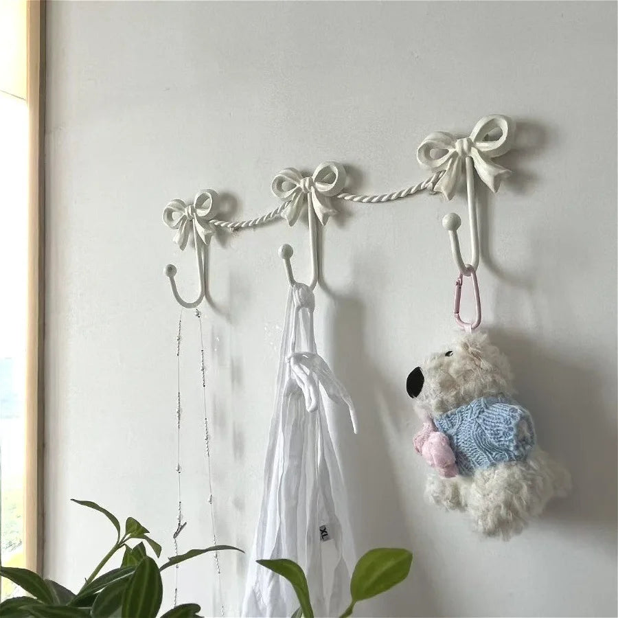 French Bowknot Wall Hooks Multi-Functional Decor Hooks for Keys Bags Scarves Coat Wall Organizer Hooks for Entryway Bedroom Gift
