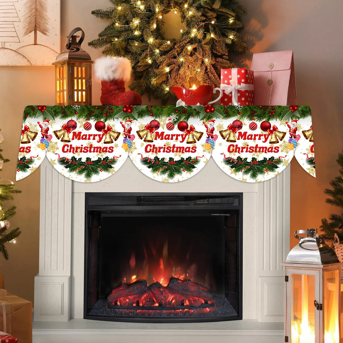 Christmas Fireplace Mantel Scarf table runner Xmas Party Decor Kid Favors 2025 Xmas Living Room Navidad Natal New Year Gift 2026
