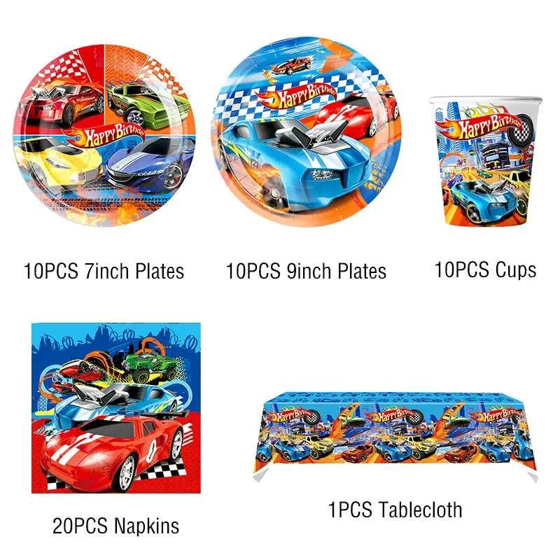 Wheels Car Birthday Party Decorations Tableware Set Tablecloth Cups Plates Gift Bags Balloons Banners for Kids Party Favors