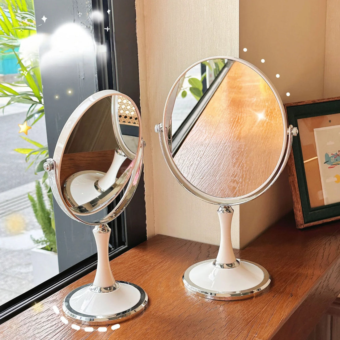 European 360 Degree Rotating Vanity Mirror Princess Mirror Desktop 3x Magnifying Desktop Double-Sided Vanity Mirror
