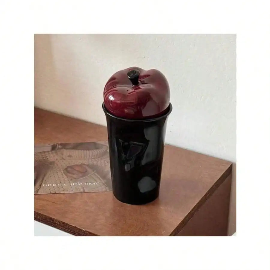 400ml Ceramic Lid Cup Hand-painted Retro Creative Apple Shaped Heat-resistant Cup Cute Coffee Milk Ceramic Cup Holiday Gift